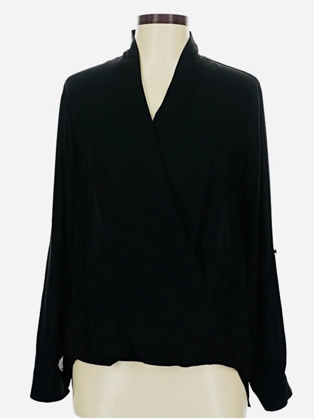 Pleione Black Wrap-Front Long Sleeve Top